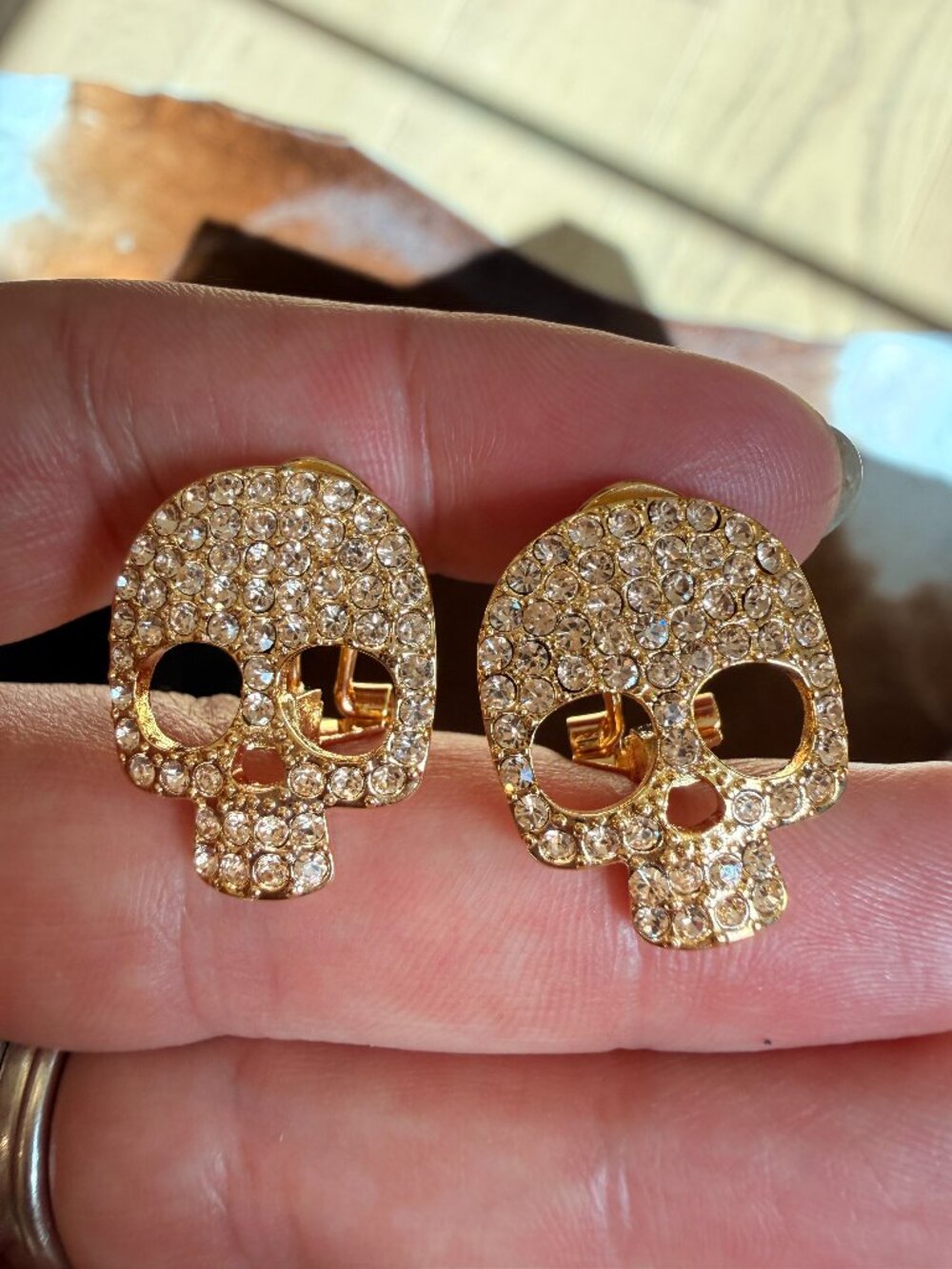 Gold-Tone Crystal Skull Earrings